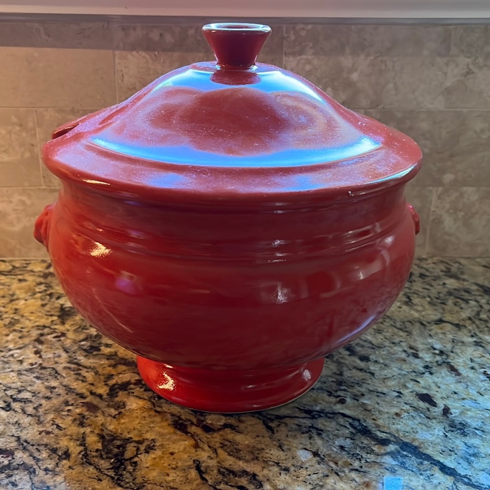 Emile Henry Red ceramic Couleurs Soup Tureen